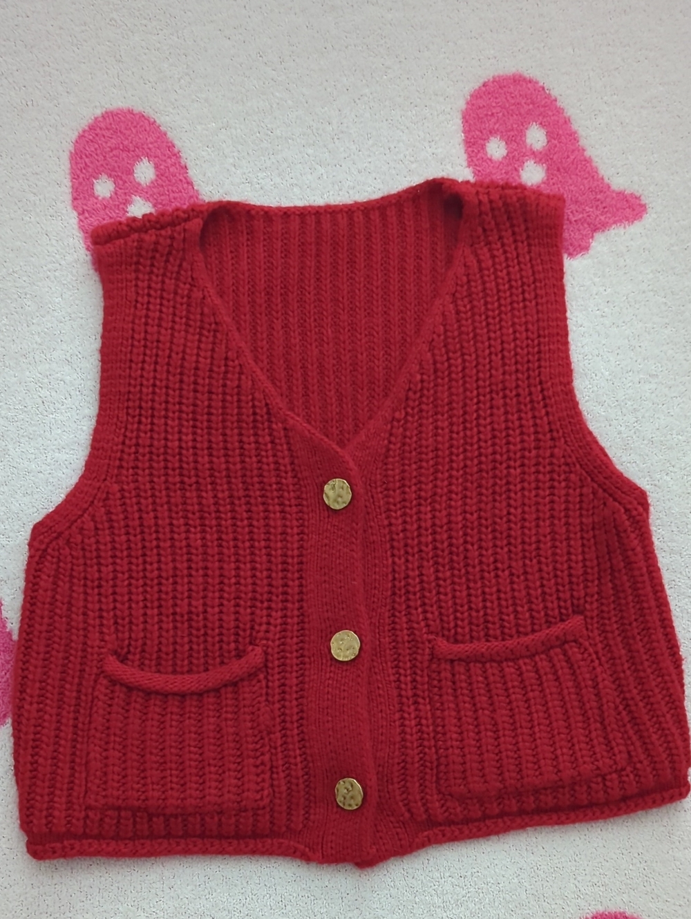 Cider Red Chunky Knit Button-Up Vest